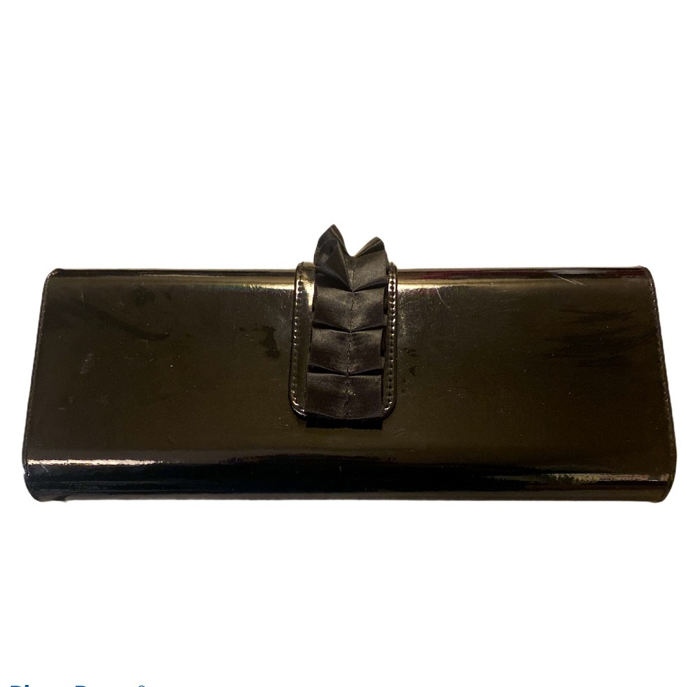 Black patent leather ruffle clutch
